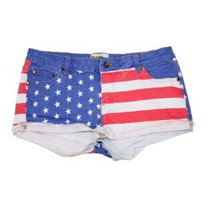 Tipsy Elves Jean Shorts Women's Large Red White Blue American Flag 4th July USA